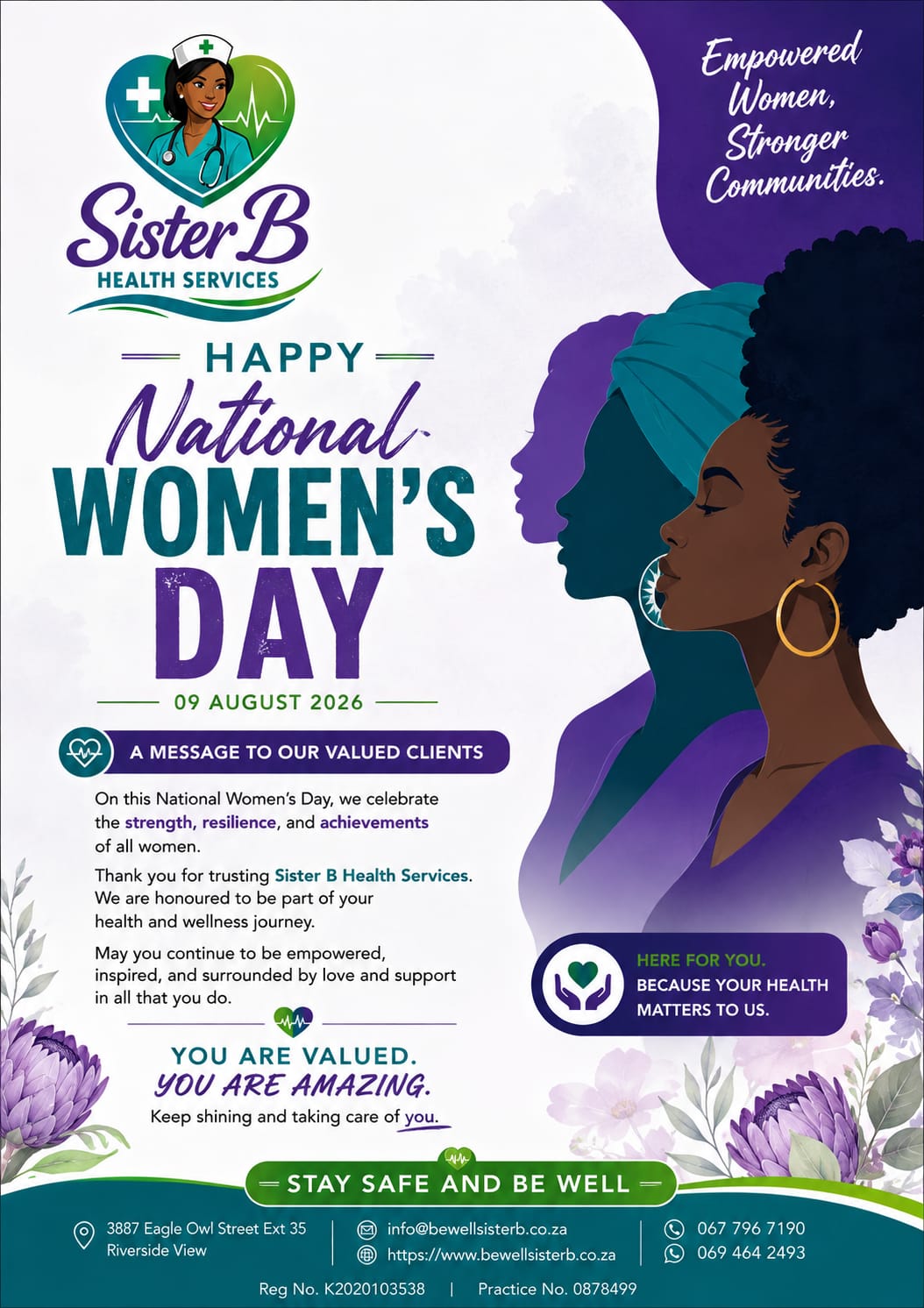 National Women's Day message from SisterB Health Services to its patients